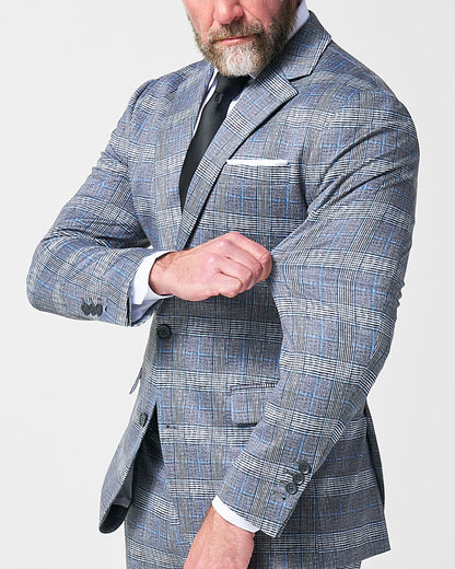 Athletic Fit Stretch Blazer - Grey with Blue Plaid | State & Liberty Blazers|Suits