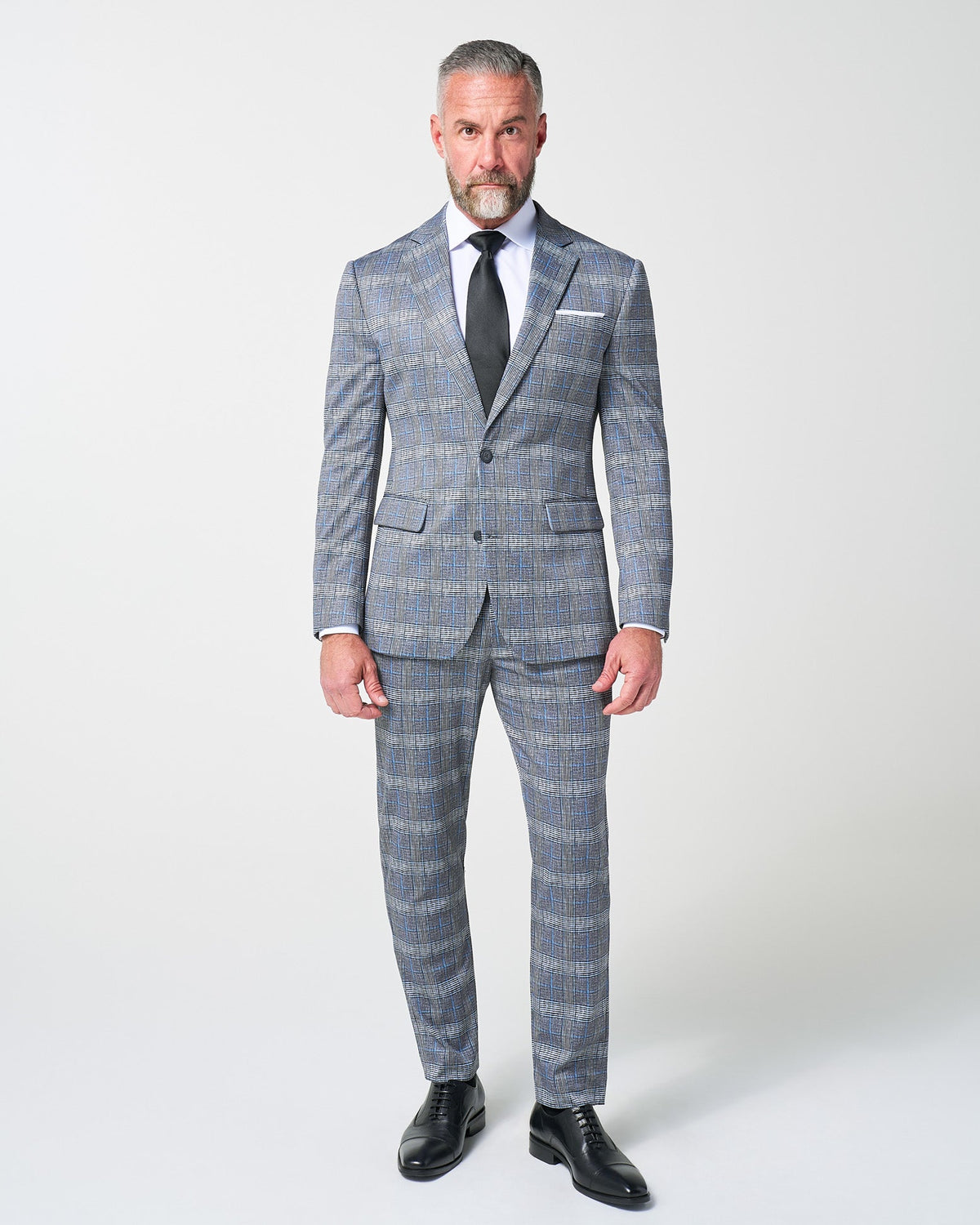 Athletic Fit Stretch Blazer - Grey with Blue Plaid | State & Liberty Blazers|Suits
