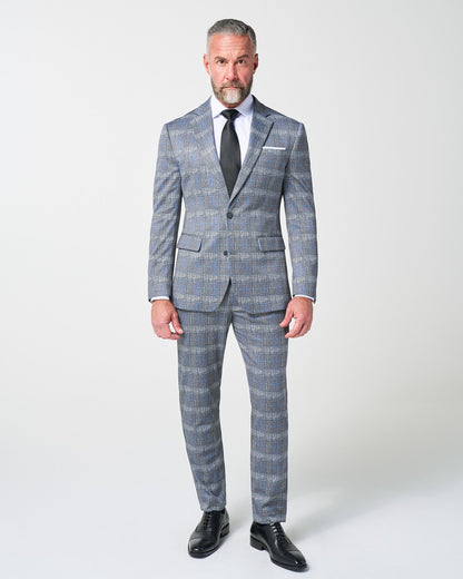 Athletic Fit Stretch Blazer - Grey with Blue Plaid | State & Liberty Blazers|Suits