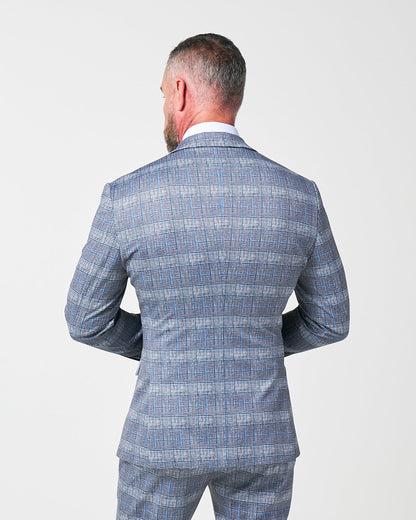 Athletic Fit Stretch Blazer - Grey with Blue Plaid | State & Liberty Blazers|Suits