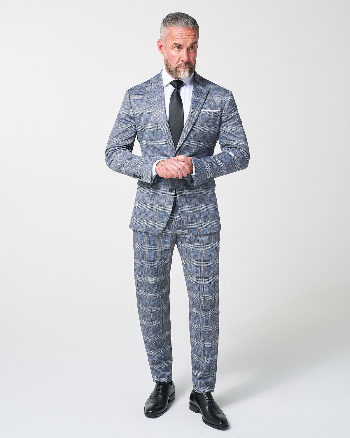 Athletic Fit Stretch Blazer - Grey with Blue Plaid | State & Liberty Blazers|Suits
