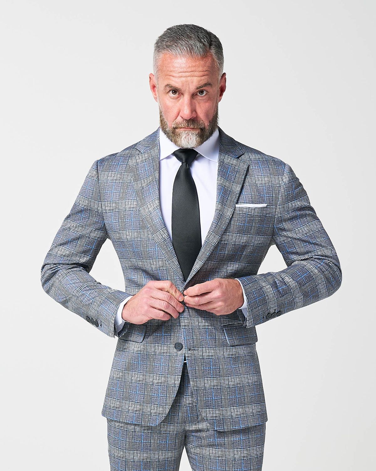 Athletic Fit Stretch Blazer - Grey with Blue Plaid | State & Liberty Blazers|Suits