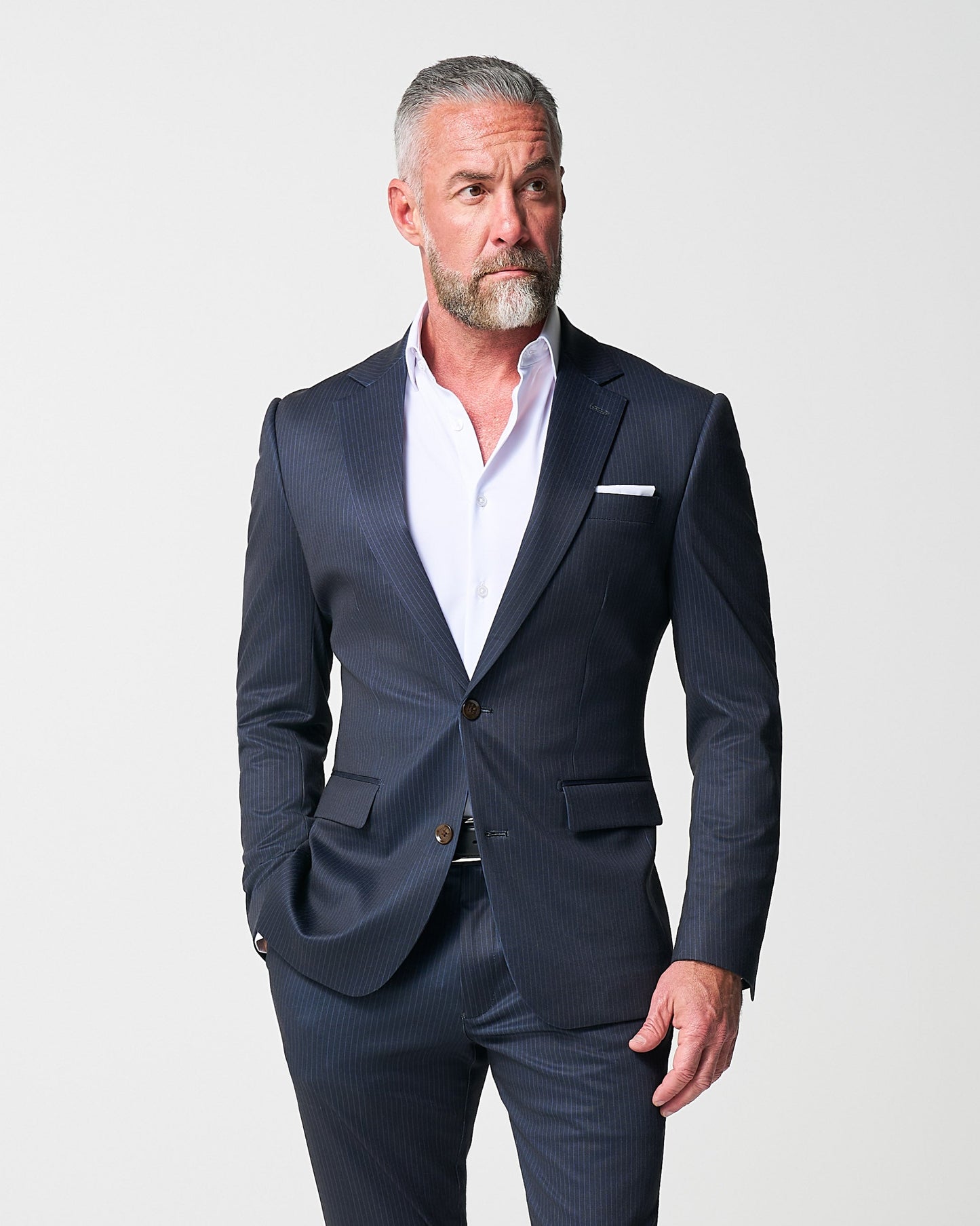Athletic Fit Stretch Blazer - Knit Blue Chalk Stripe | State & Liberty Blazers|Suits