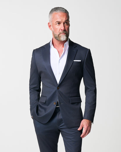 Athletic Fit Stretch Blazer - Knit Blue Chalk Stripe | State & Liberty Blazers|Suits