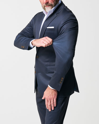 Athletic Fit Stretch Blazer - Knit Blue Chalk Stripe | State & Liberty Blazers|Suits