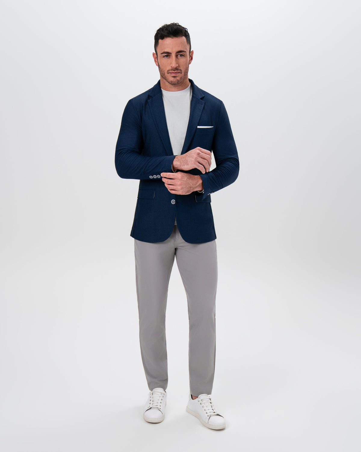 Athletic Fit Stretch Blazer - Navy Seersucker | State & Liberty Blazers|Suits