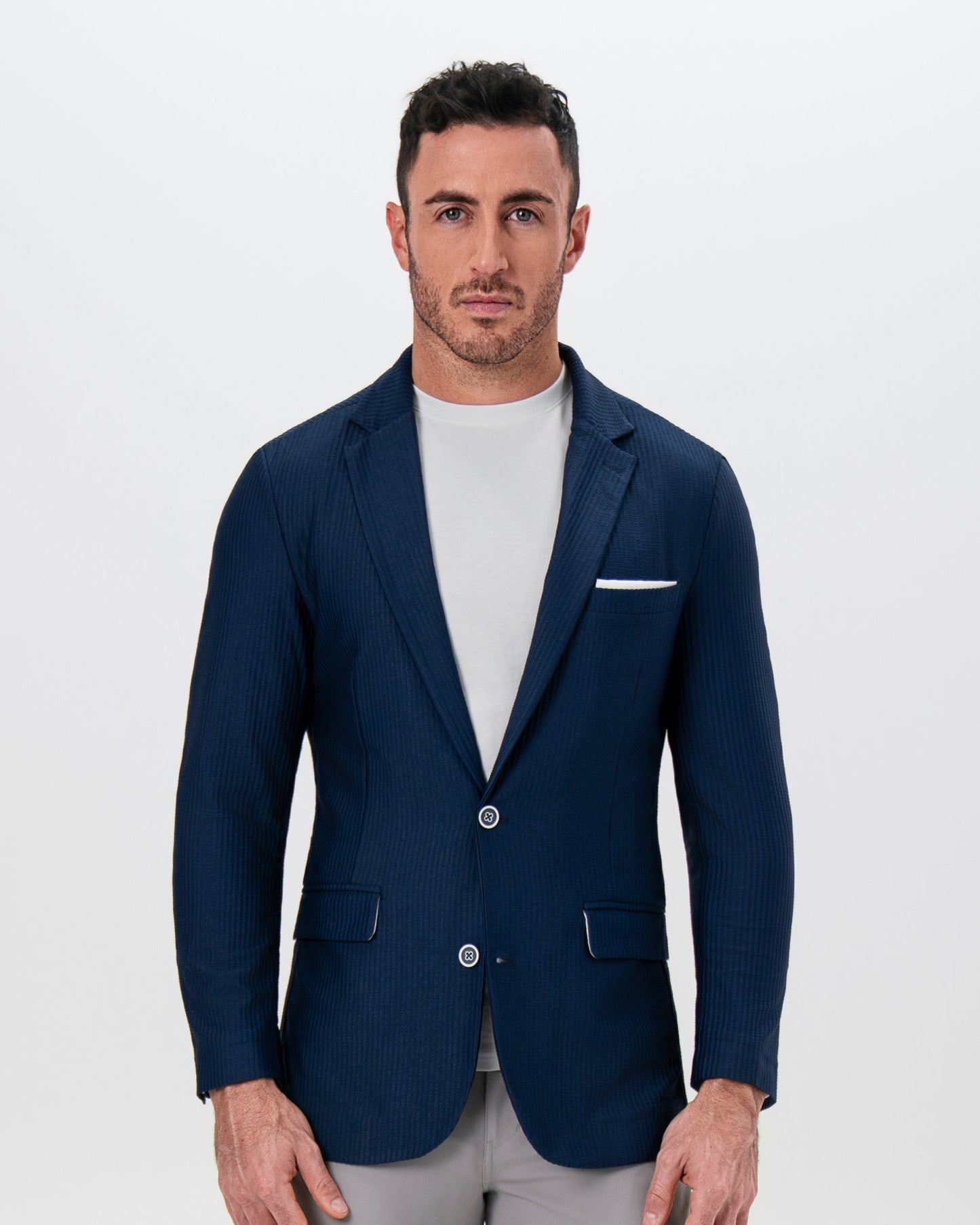 Athletic Fit Stretch Blazer - Navy Seersucker | State & Liberty Blazers|Suits