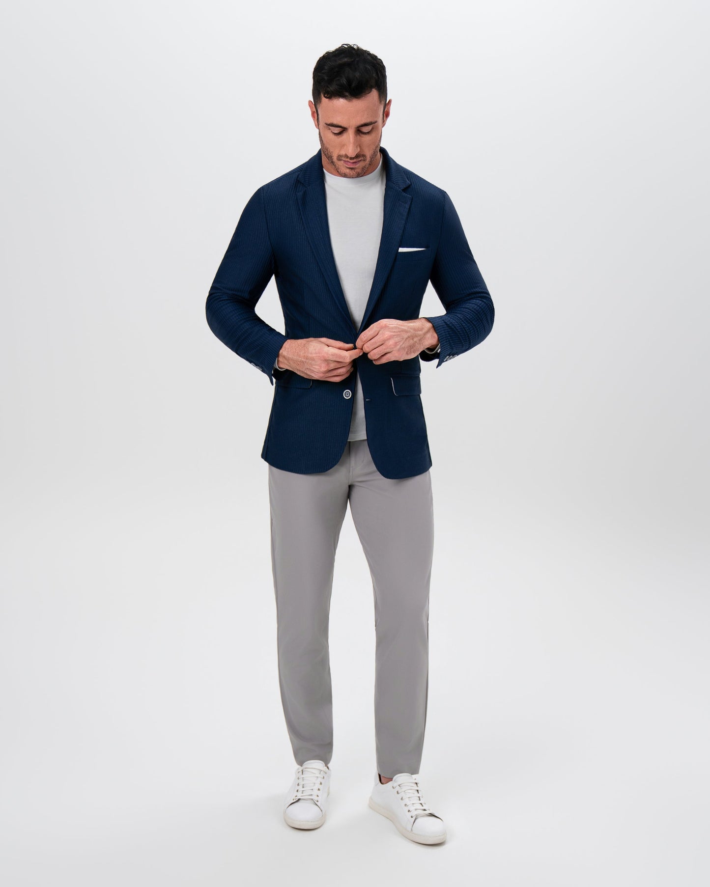 Athletic Fit Stretch Blazer - Navy Seersucker | State & Liberty Blazers|Suits