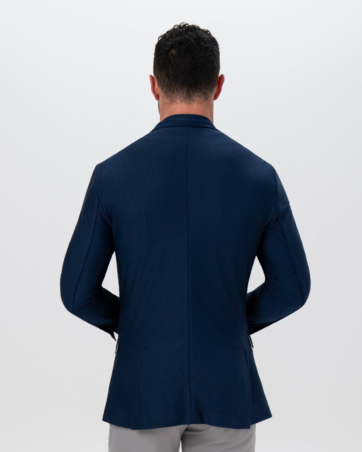 Athletic Fit Stretch Blazer - Navy Seersucker | State & Liberty Blazers|Suits