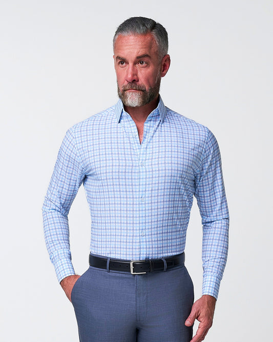 "The Sidney" Light Blue, White & Navy Faded Check | State & Liberty Dress Shirts