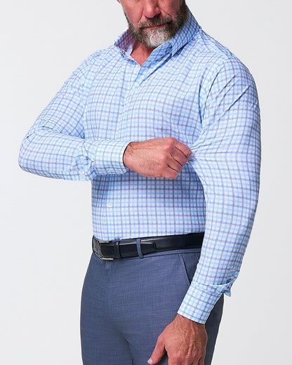 "The Sidney" Light Blue, White & Navy Faded Check | State & Liberty Dress Shirts