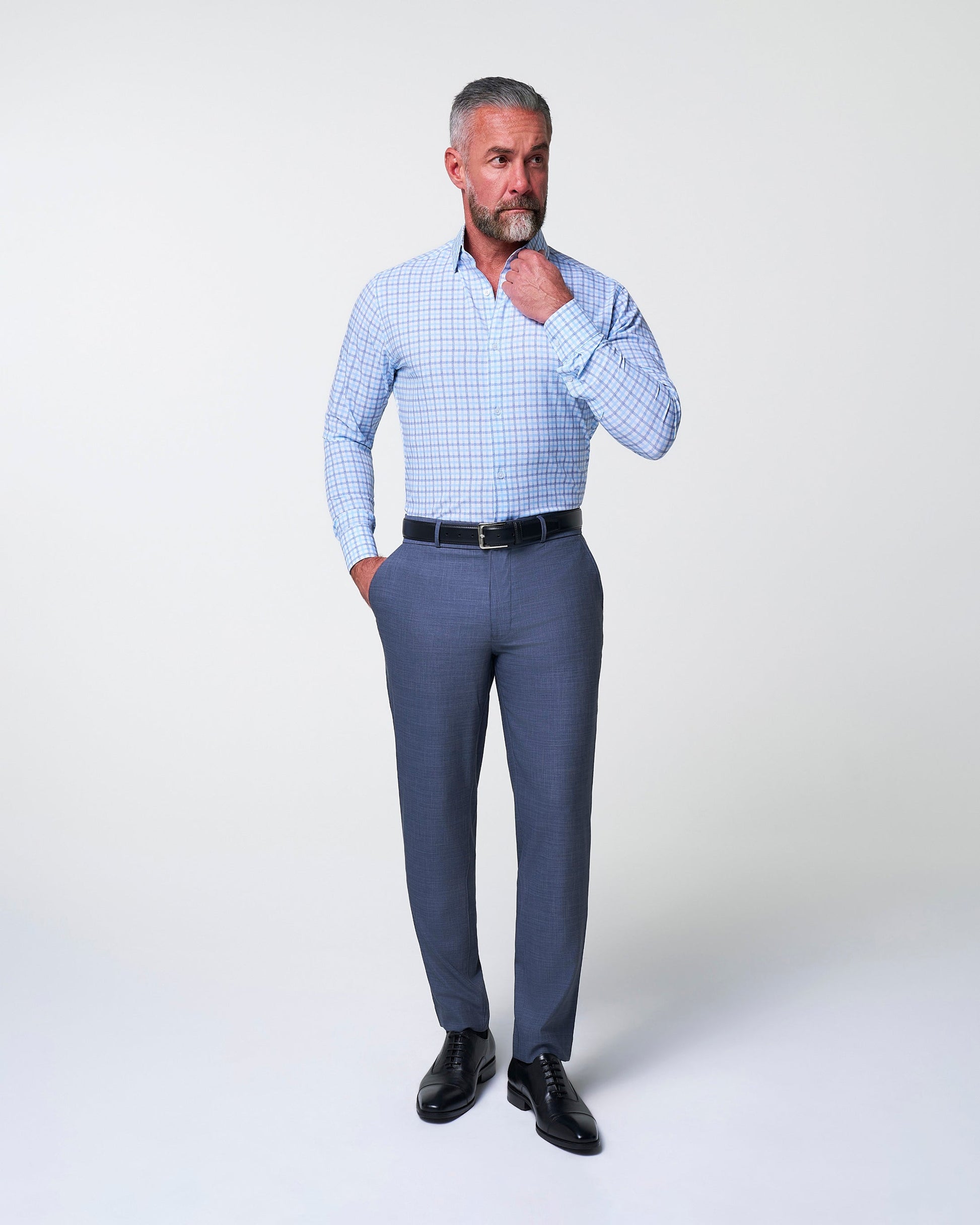"The Sidney" Light Blue, White & Navy Faded Check | State & Liberty Dress Shirts