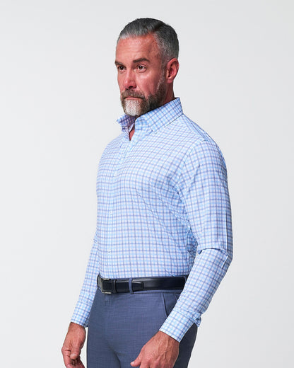 "The Sidney" Light Blue, White & Navy Faded Check | State & Liberty Dress Shirts