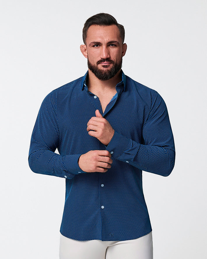 "The Boylston" Navy with White Polka Dots | State & Liberty Dress Shirts