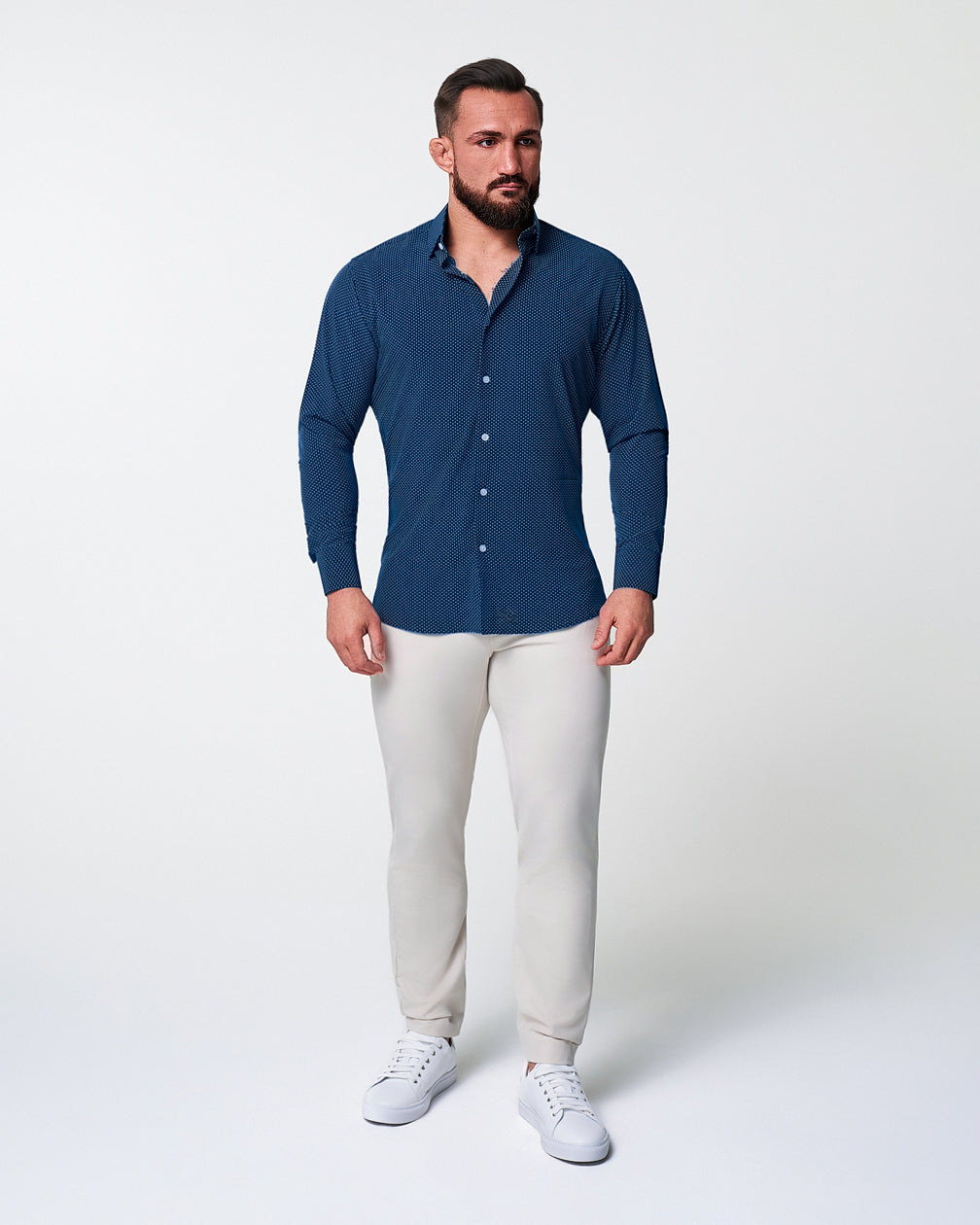 "The Boylston" Navy with White Polka Dots | State & Liberty Dress Shirts