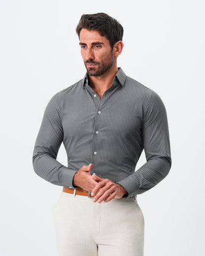 "The Matty" Dark Green & Light Blue Mini Check | State & Liberty Dress Shirts