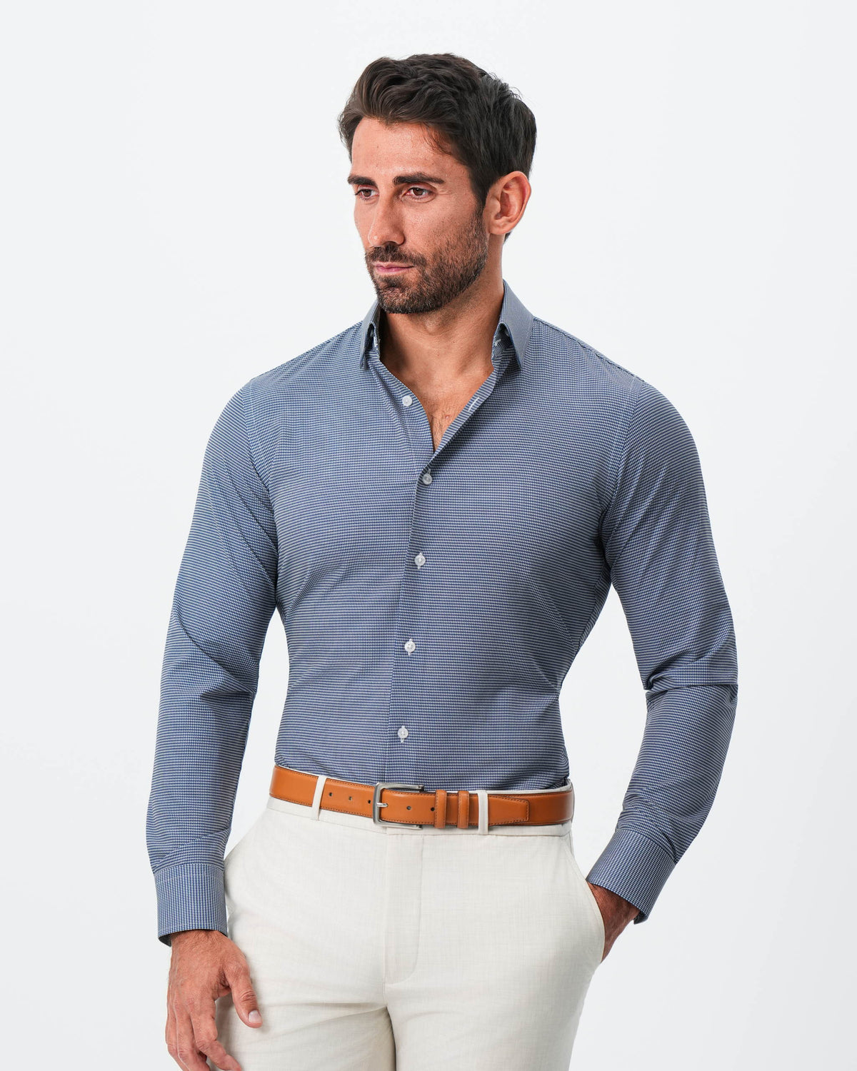 "The Holland" Dark Navy Micro Houndstooth | State & Liberty Dress Shirts