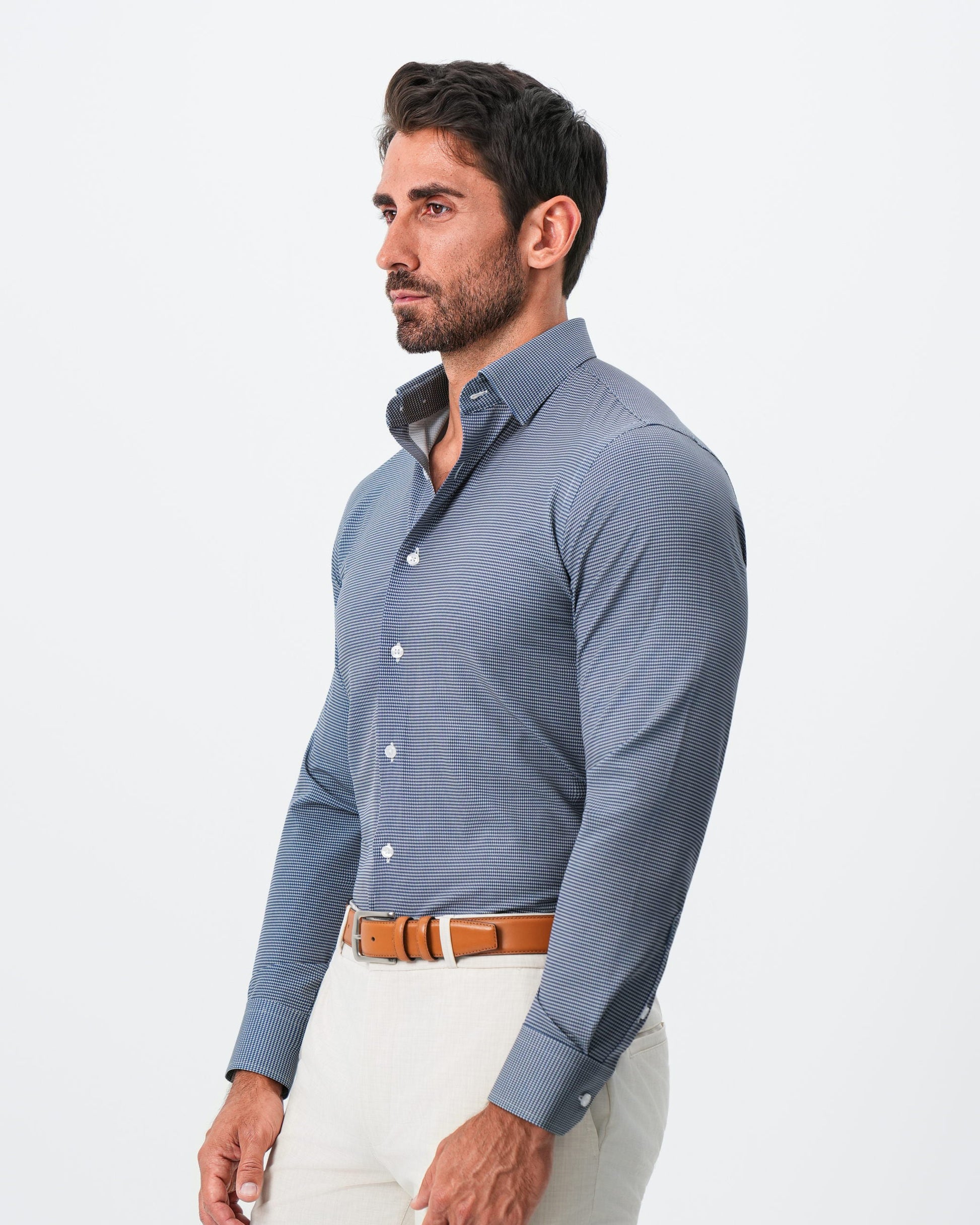 "The Holland" Dark Navy Micro Houndstooth | State & Liberty Dress Shirts