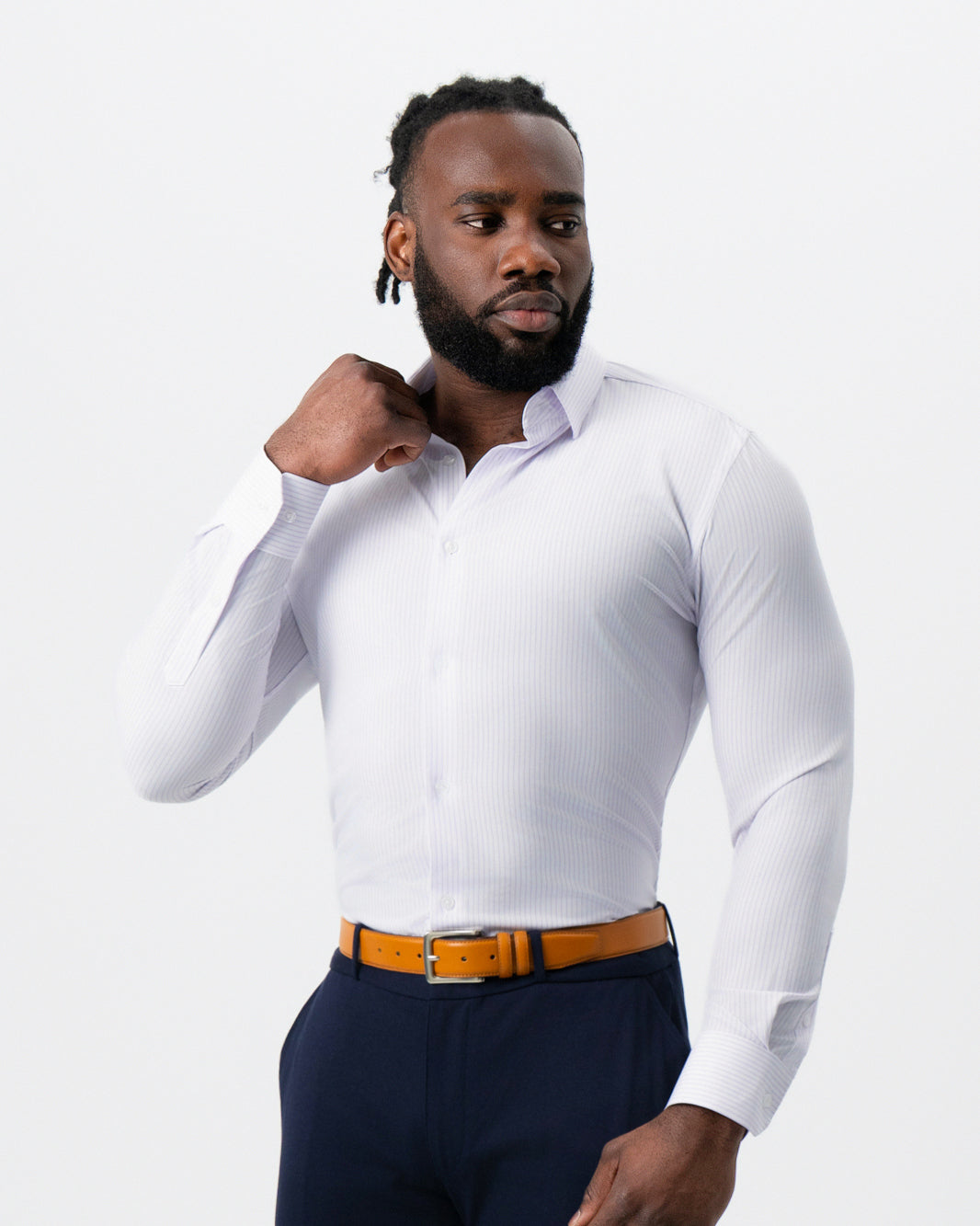 "The Fairmont" White with Lavender Mid-Stripe | State & Liberty Dress Shirts