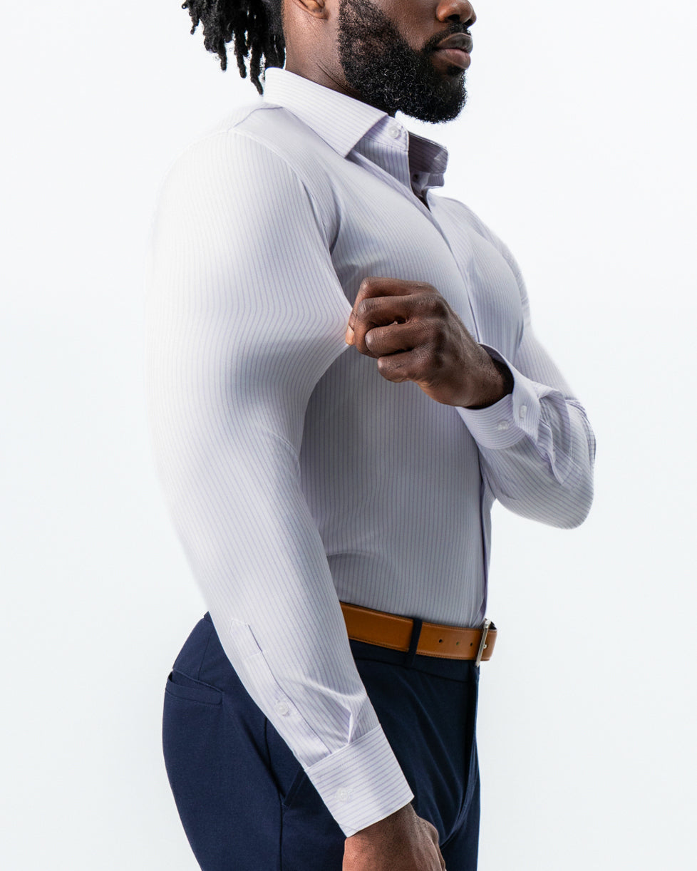 "The Fairmont" White with Lavender Mid-Stripe | State & Liberty Dress Shirts