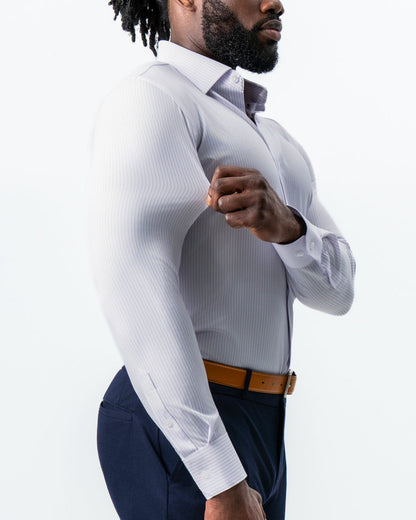 "The Fairmont" White with Lavender Mid-Stripe | State & Liberty Dress Shirts