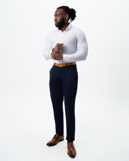 "The Fairmont" White with Lavender Mid-Stripe | State & Liberty Dress Shirts