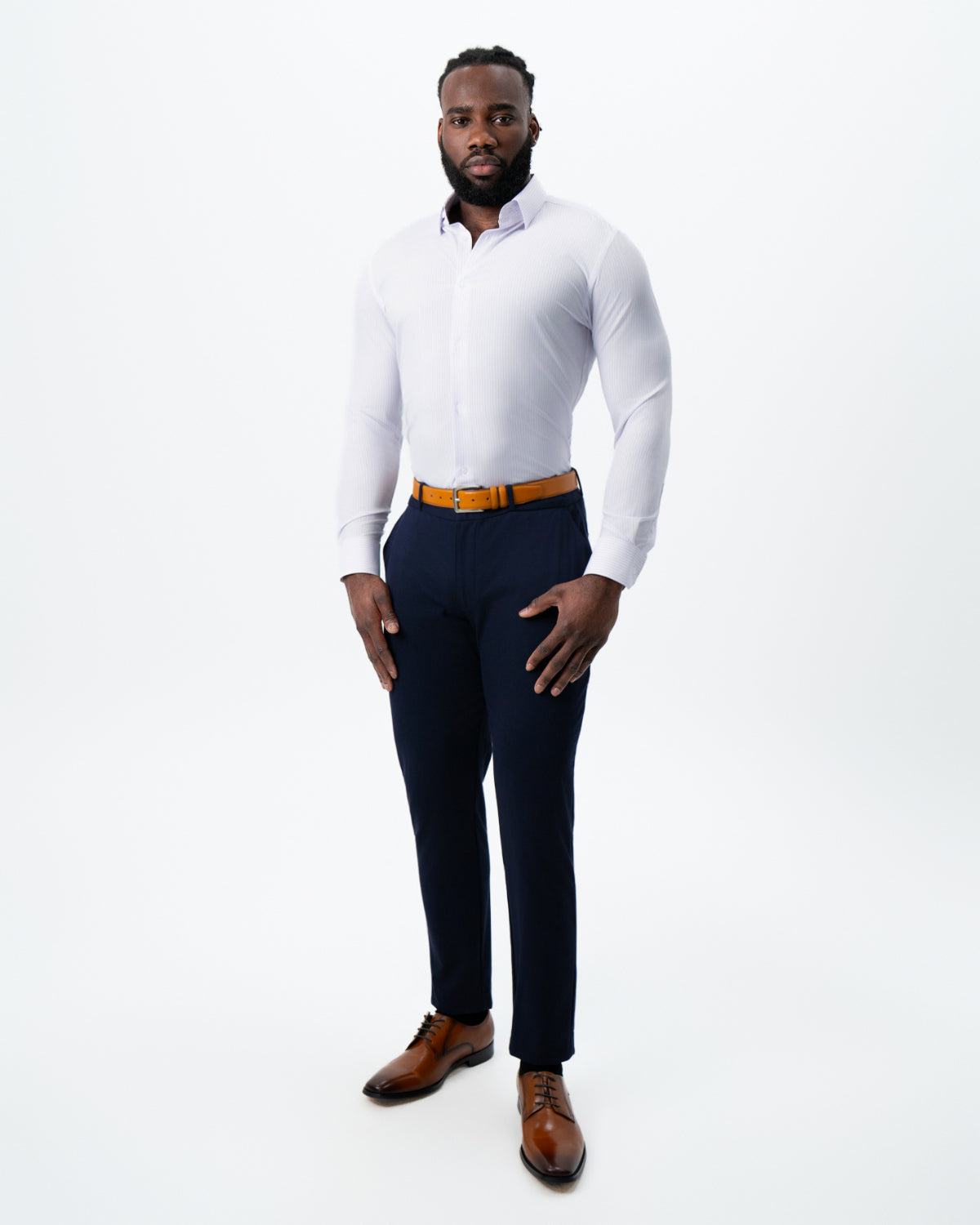 "The Fairmont" White with Lavender Mid-Stripe | State & Liberty Dress Shirts