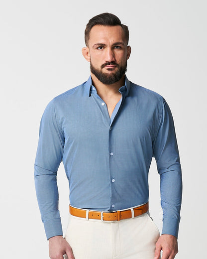 "The Lamar" Light Blue, Black & White Geo Weave | State & Liberty Dress Shirts