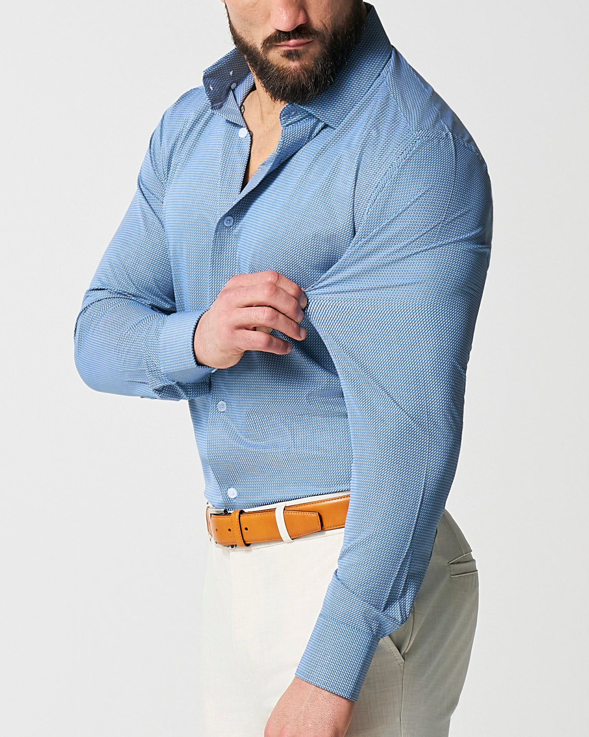 "The Lamar" Light Blue, Black & White Geo Weave | State & Liberty Dress Shirts