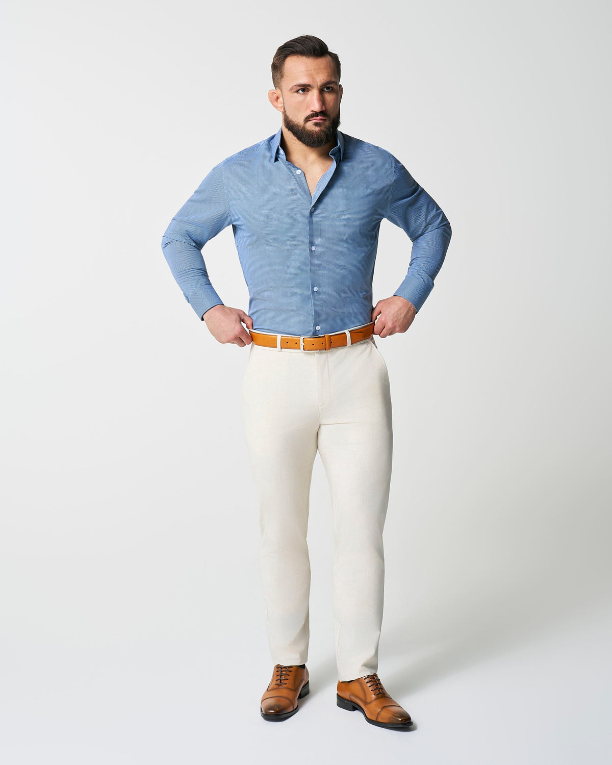 "The Lamar" Light Blue, Black & White Geo Weave | State & Liberty Dress Shirts
