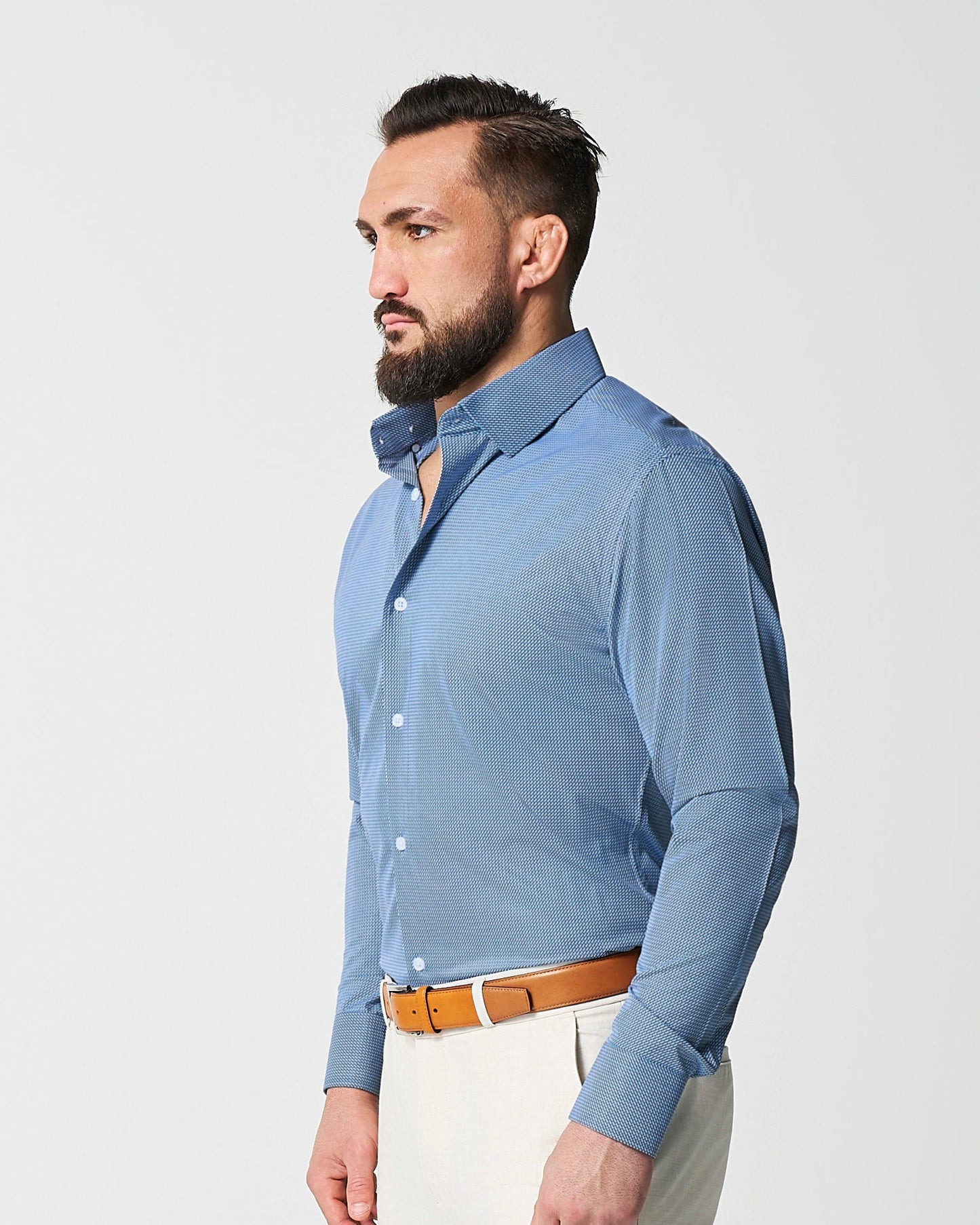 "The Lamar" Light Blue, Black & White Geo Weave | State & Liberty Dress Shirts