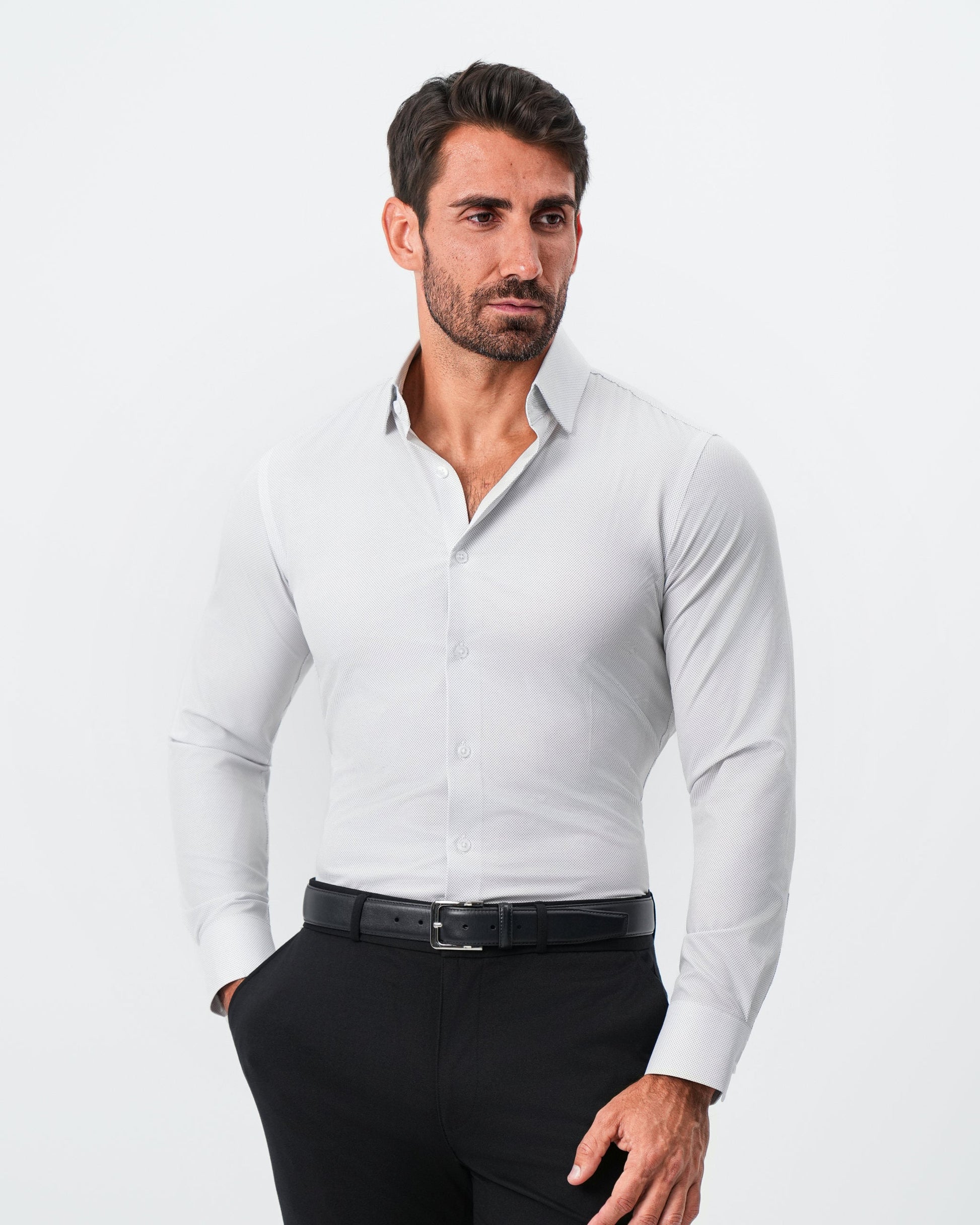 "The Johnny" Mini Grey Dot Print | State & Liberty Dress Shirts