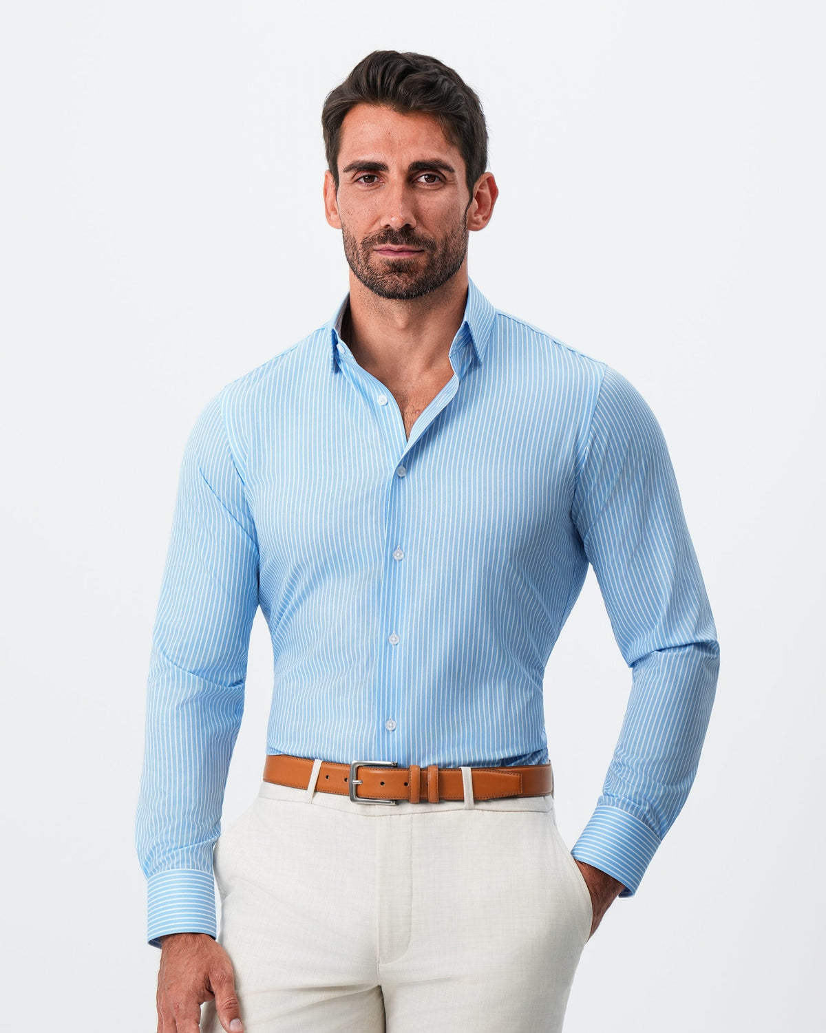 "The Rocky" Powder Blue with White Stripes | State & Liberty Dress Shirts