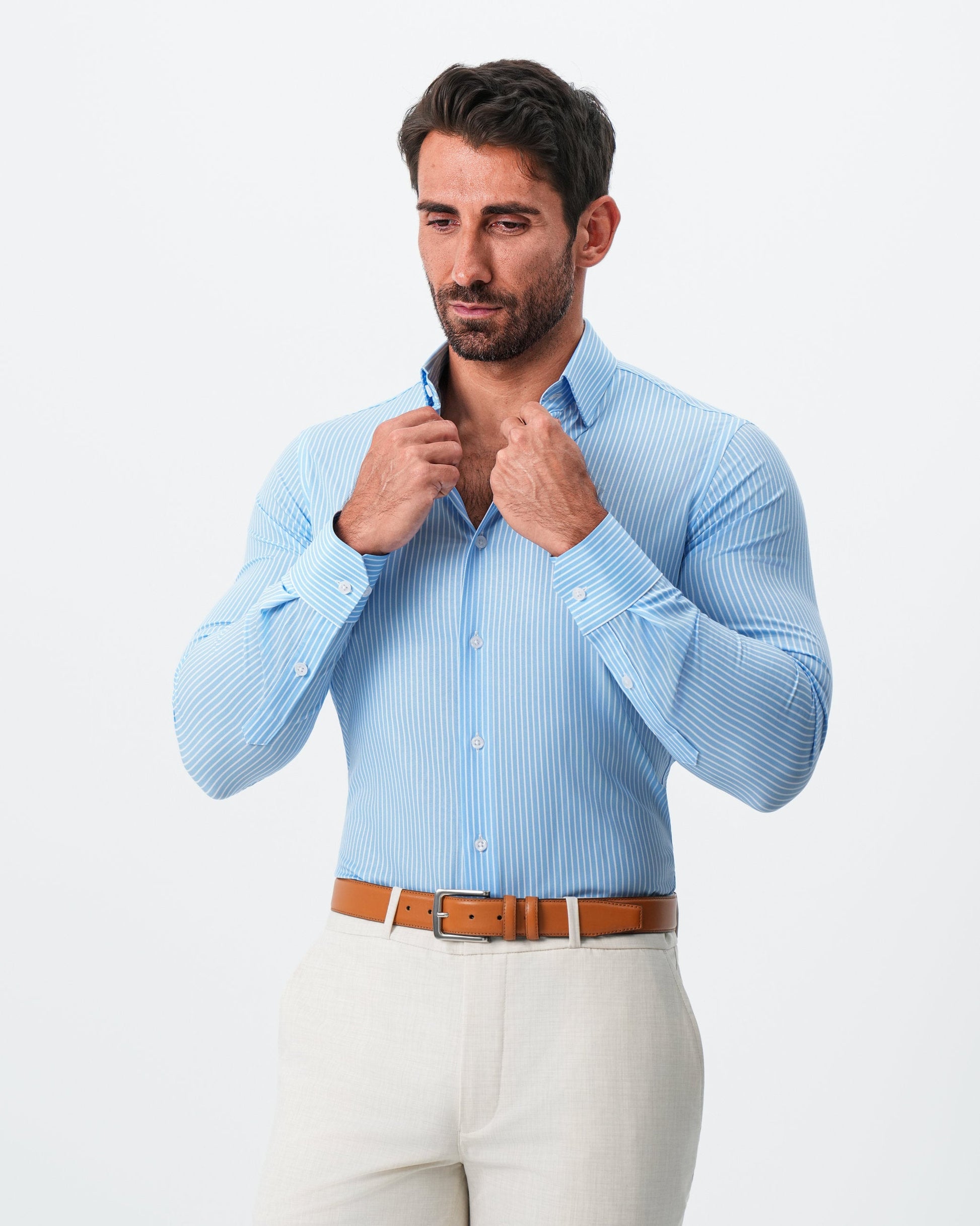 "The Rocky" Powder Blue with White Stripes | State & Liberty Dress Shirts