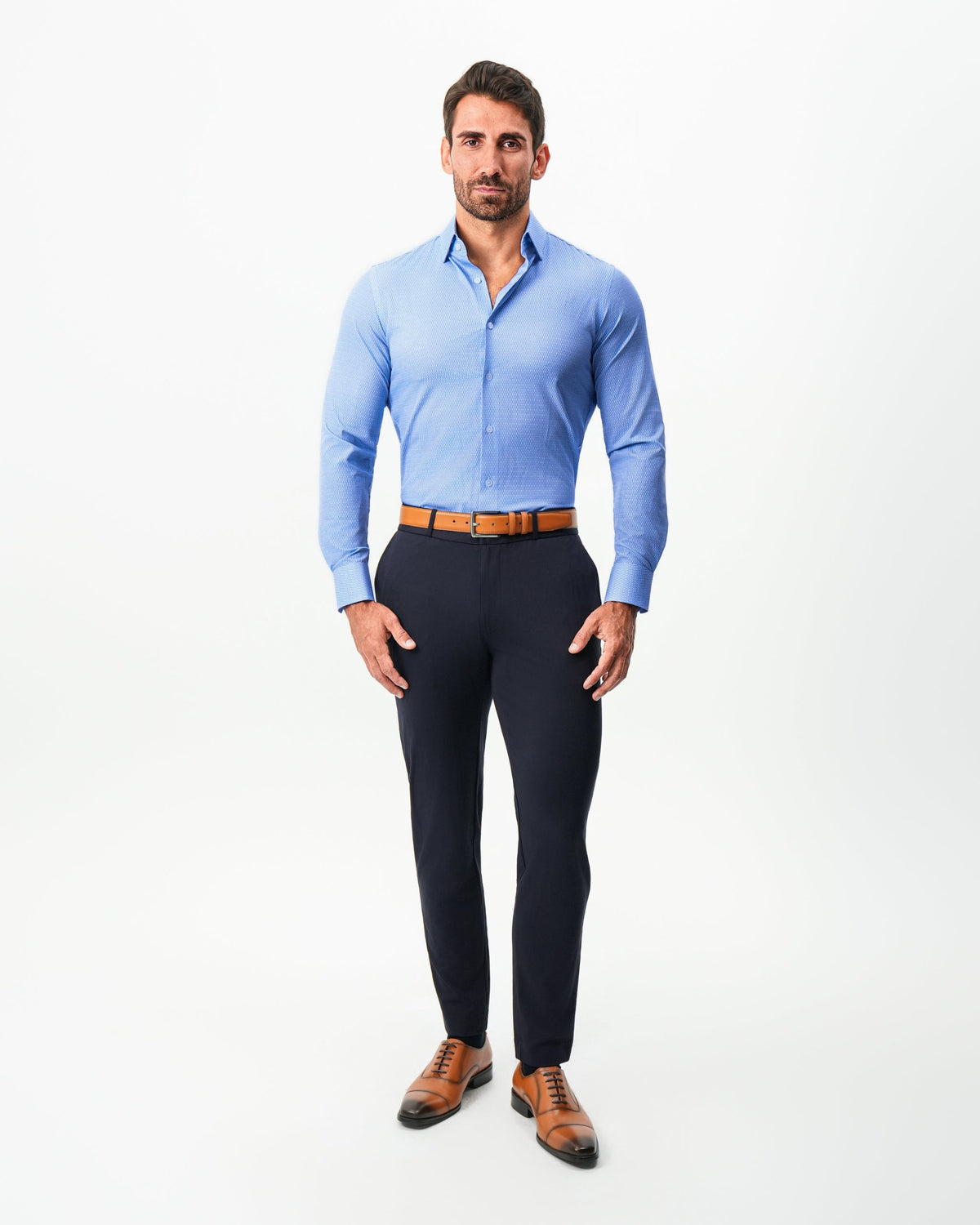 "The Sedona" Sky Blue with Navy Diamond Geo | State & Liberty Dress Shirts
