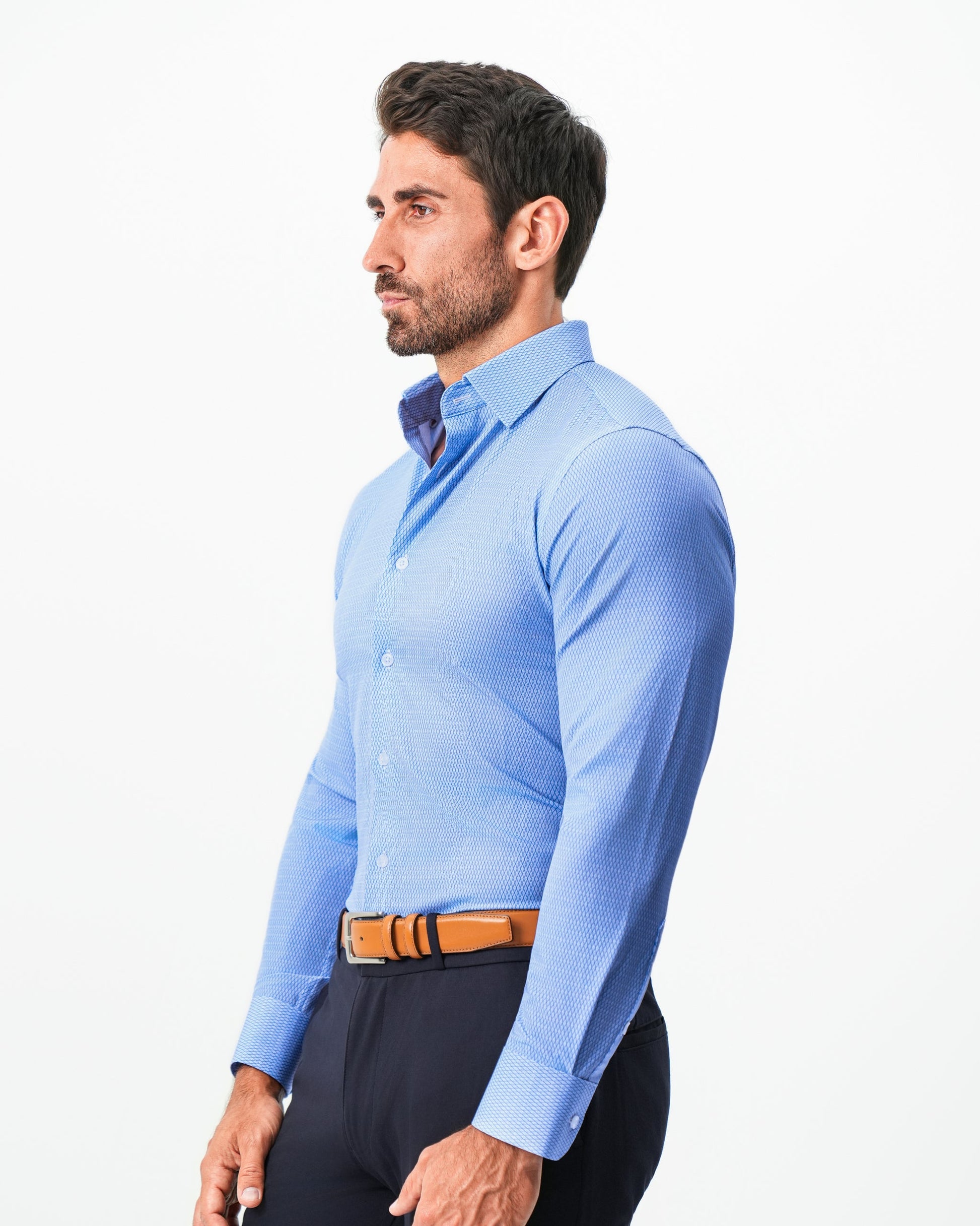 "The Sedona" Sky Blue with Navy Diamond Geo | State & Liberty Dress Shirts