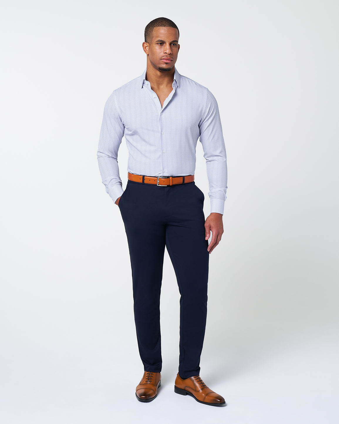 "The Baxter" Blue Mini Line Patterned Windowpane | State & Liberty Dress Shirts