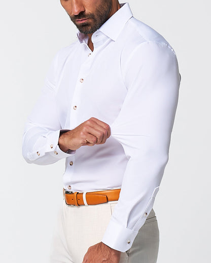"The Leonardo" Solid White With Tortoise Shell Buttons | State & Liberty Dress Shirts