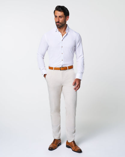"The Leonardo" Solid White With Tortoise Shell Buttons | State & Liberty Dress Shirts