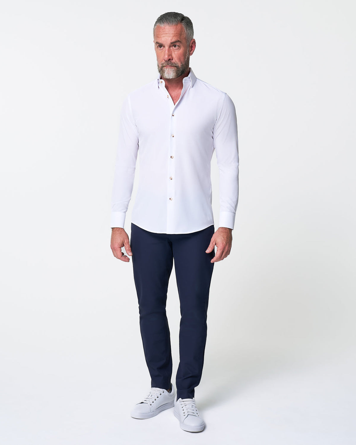 "The Leonardo" Solid White With Tortoise Shell Buttons | State & Liberty Dress Shirts