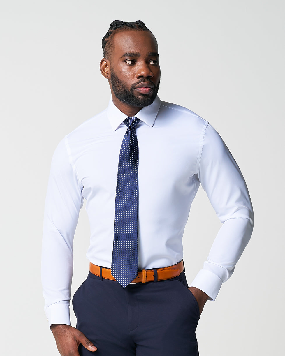 "The Leonardo" Solid White With Tortoise Shell Buttons | State & Liberty Dress Shirts