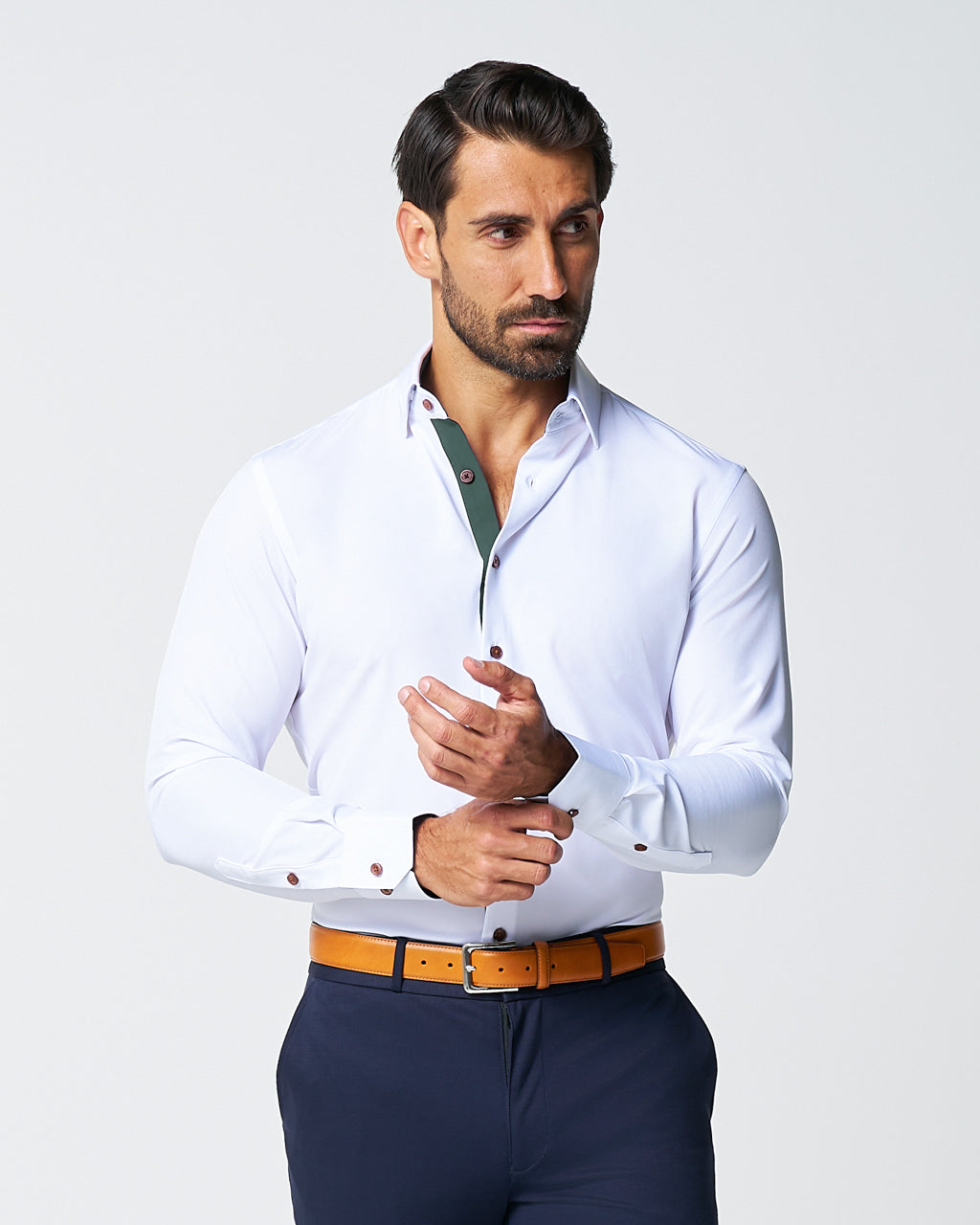 "The Smokey" Solid White With Olive Accents | State & Liberty Dress Shirts