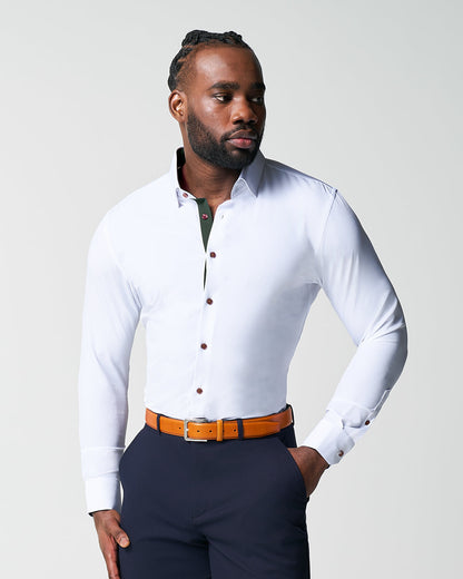 "The Smokey" Solid White With Olive Accents | State & Liberty Dress Shirts