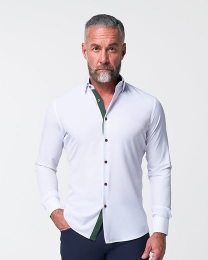 "The Smokey" Solid White With Olive Accents | State & Liberty Dress Shirts