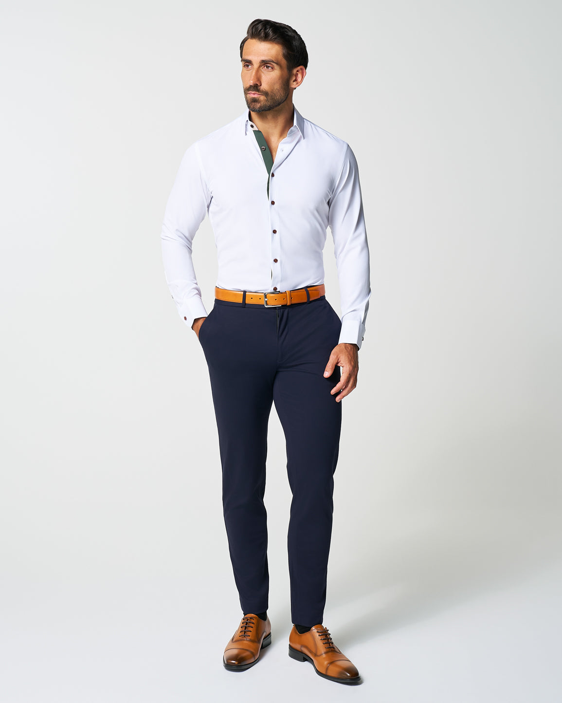 "The Smokey" Solid White With Olive Accents | State & Liberty Dress Shirts