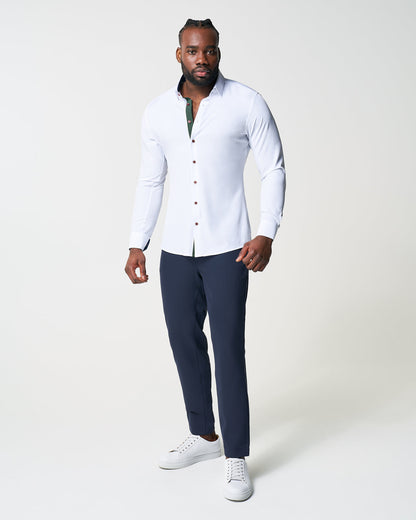 "The Smokey" Solid White With Olive Accents | State & Liberty Dress Shirts