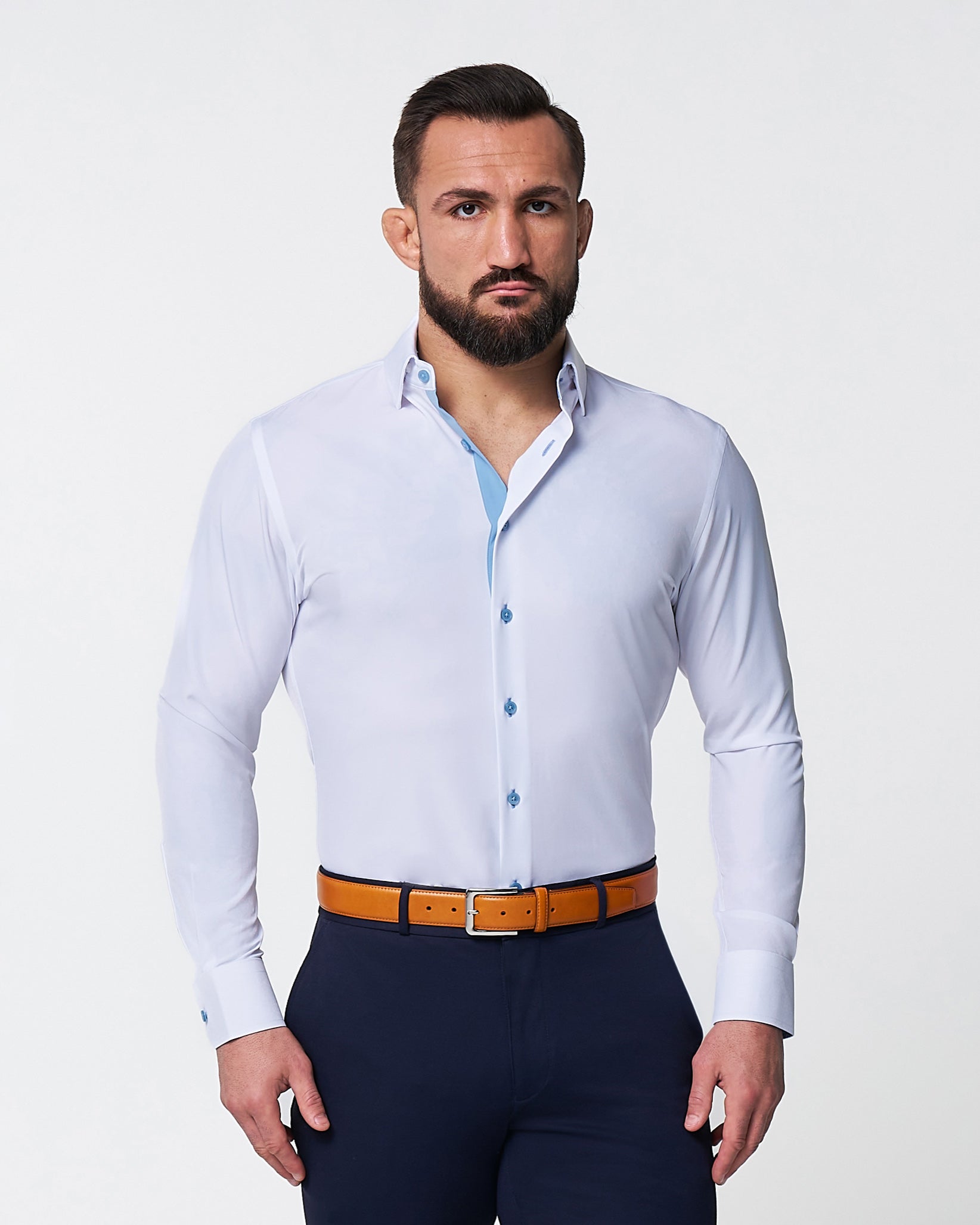 "The Briggs" Solid White with Light Blue Accents | State & Liberty Dress Shirts