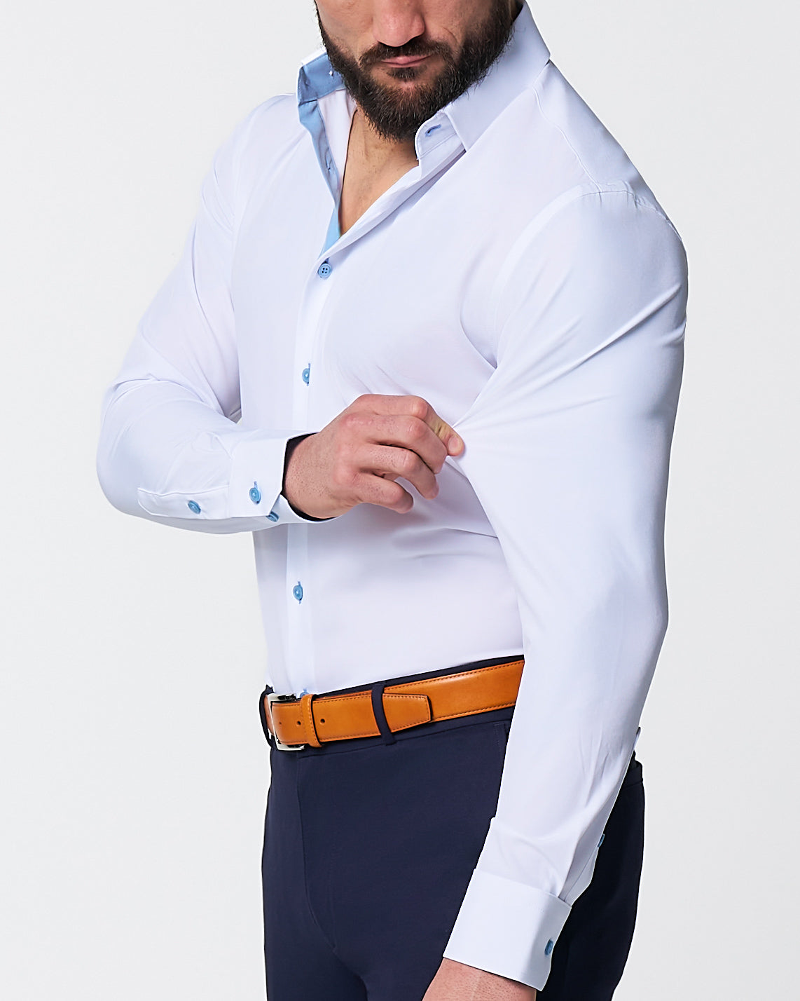 "The Briggs" Solid White with Light Blue Accents | State & Liberty Dress Shirts