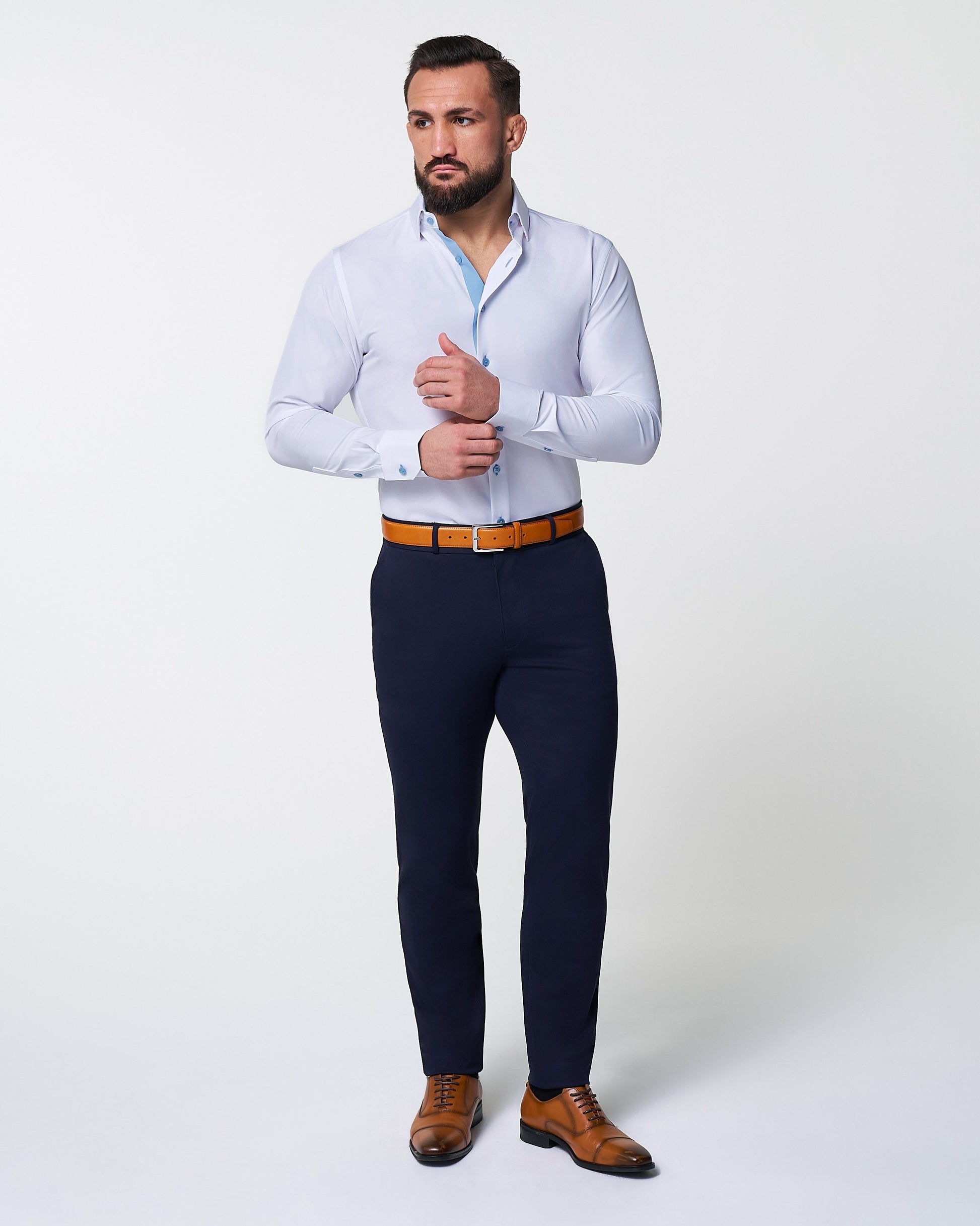 "The Briggs" Solid White with Light Blue Accents | State & Liberty Dress Shirts