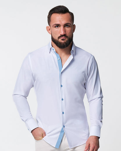 "The Briggs" Solid White with Light Blue Accents | State & Liberty Dress Shirts
